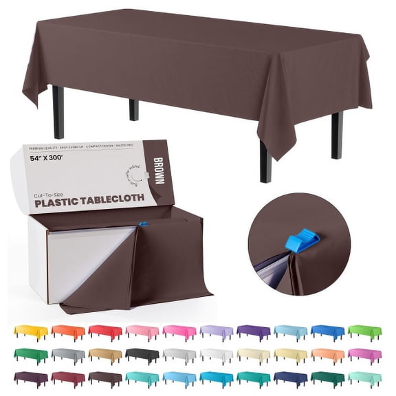 Exquisite Classic Waterproof Plastic Tablecloth Roll 54 Inch. x 300 Ft. Brown