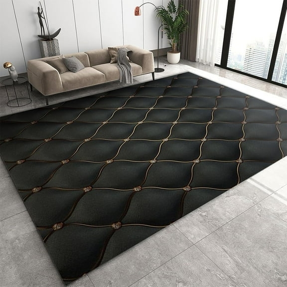 Exquisite Classical Black Art Area Rug, Creative Geometry Lines Soft Washable Rugs, Easy Clean Rug Floor Mat Indoor Carpet for Bedroom Living Room Porch Office 2x3ft