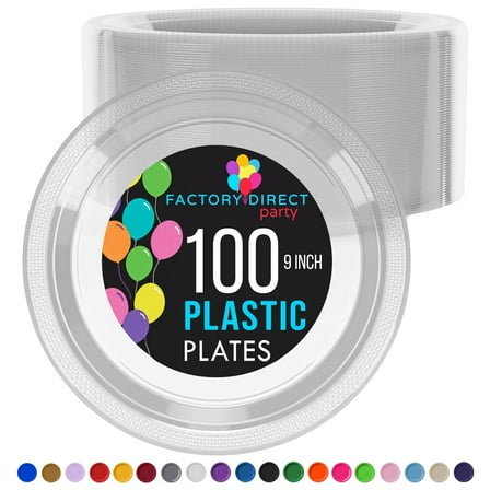 Exquisite 9" Clear Disposable Party Plastic Plates, 100 Count, Heavy Duty 350 GSM Plate