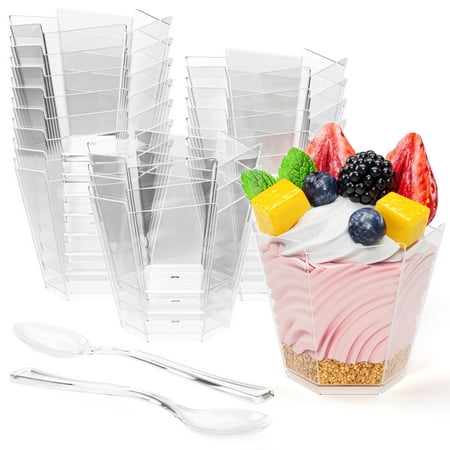 Exquisite Clear Plastic Hexagon Dessert Cups, 24 Count, 3.75 oz