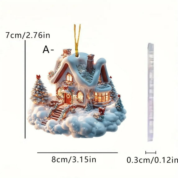 Exquisite Cottage Style Acrylic Christmas Tree Ornament with Winter Snow Scene for Festive Holiday Decor and Home Enhancement