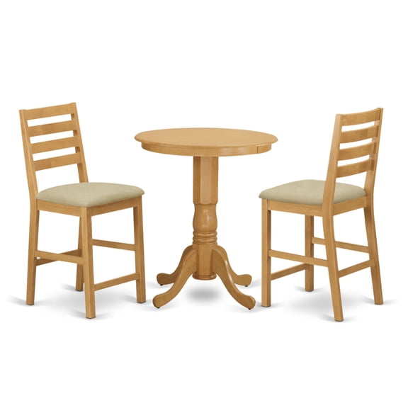 Exquisite Counter Height Table Set - Asian Rubber Wood Crafted Kitchen Dinette with Microfiber Seats, Glossy Finish. Includes Table & 2 Chairs.