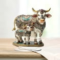 thumbnail image 1 of Exquisite Cow & Calf 2D Acrylic Desktop Decor | Sparkly Home Party Ornament | Handmade Style Tabletop Decoration, 1 of 7