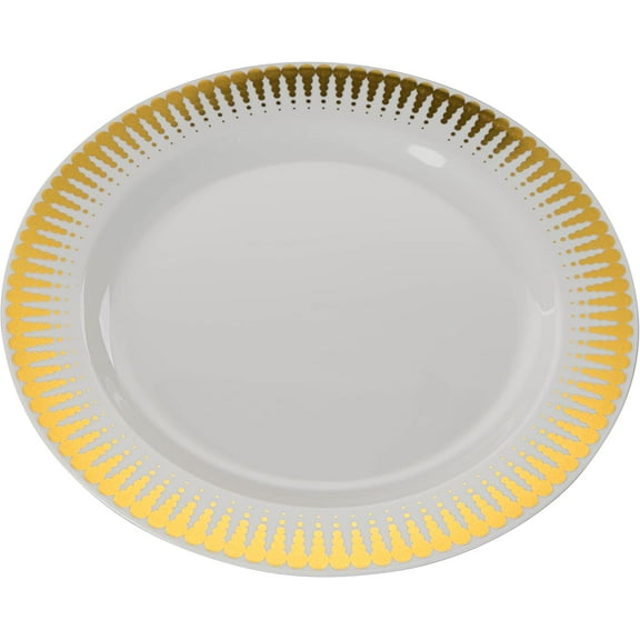 Exquisite Cream/Gold Brilliance Wedding & Party Dinnerware Disposable Plastic Plates 10.25" 40 Pack