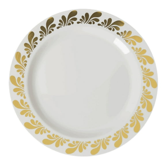 Exquisite Cream/Gold Splash Wedding & Party Dinnerware Disposable Plastic Plates 10.25" 40 Pack