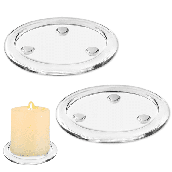 Candle Coaster Base, Perfect for Weddings Crystal Clear Glass Home Decor with Exquisite Crystal Candlesticks 4Inches Round Glass Pillar Plate (2 Pcs)