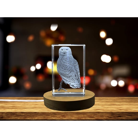 Exquisite Crystal Engraving of a Snowy Owl - A Thoughtful Gift for Bird Lovers and Nature Enthusiasts