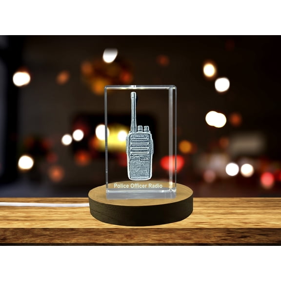 Exquisite Crystal Sculpture of a Police Radio | Unique 3D Engraved Gift