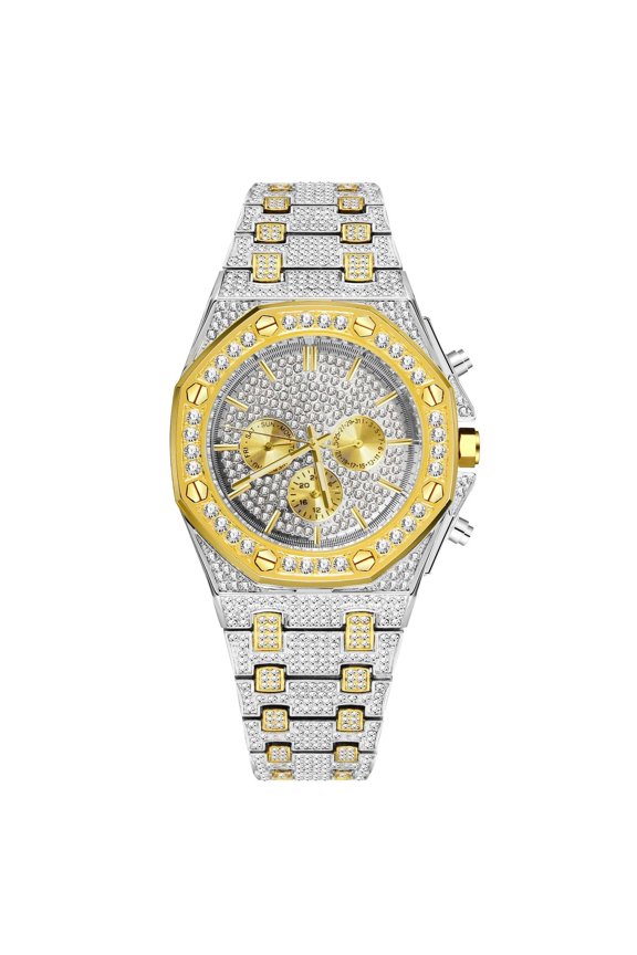 Exquisite Cubic Zirconia Quartz Men's Watch - Precise Quartz Movement, Cubic Zirconia Decoration, Stainless Steel Strap, Perfect Party Accessory