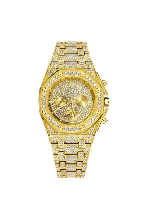 Exquisite Cubic Zirconia Quartz Men's Watch - Precise Quartz Movement, Cubic Zirconia Decoration, Stainless Steel Strap, Perfect Party Accessory