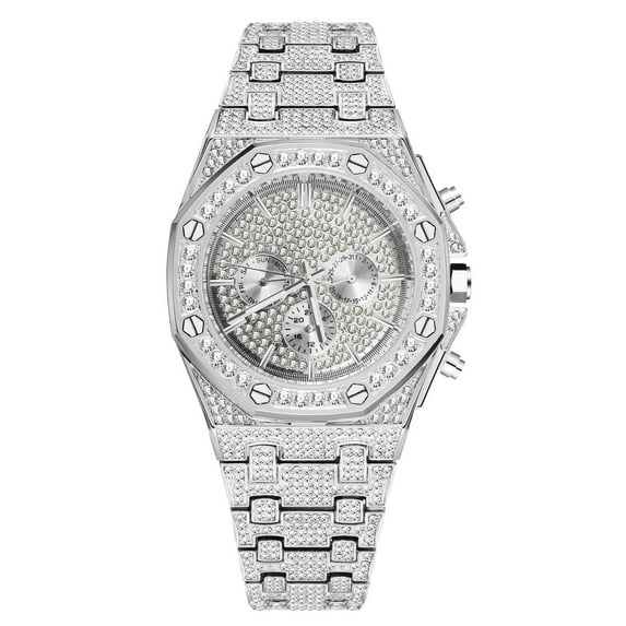 Exquisite Cubic Zirconia Quartz Men's Watch - Precise Quartz Movement, Cubic Zirconia Decoration, Stainless Steel Strap, Perfect Party Accessory