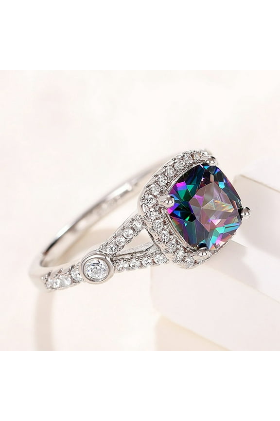 New Exquisite Cushion Colorful CZ Women's Ring Luxury Trendy Female Accessories for Anniversary Party Silver Color Jewelry