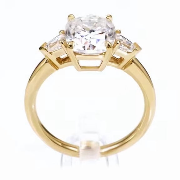 Exquisite Cushions Cut Lab Created Moissanite & Fancy Tapered Cut Diamond Engagement Ring - Three Stone Design in 925 Sterling Silver, Brilliant Sparkle & Elegant Style
