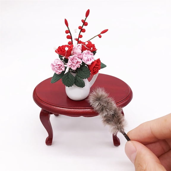 Exquisite Cute Dollhouse Miniature 1:12 Feather Duster Cleaning Tool Broom Grey for Kids Pretend Play Birthday Christmas Gift