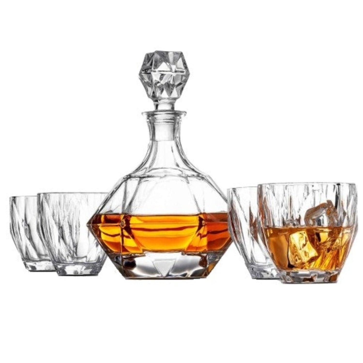 Elegant Clear Glass Diamond Design Decanter Set with Marble Cooling Stones