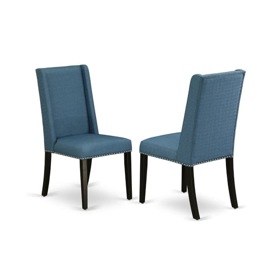 Exquisite Dining Chair Set - Elegant Design, Asian Hardwood, Foam Padded Seats, Mineral Blue Linen Fabric, Modern Structure, High Back, Sturdy Legs, Timeless & Comfortable - Set of 2 Chairs