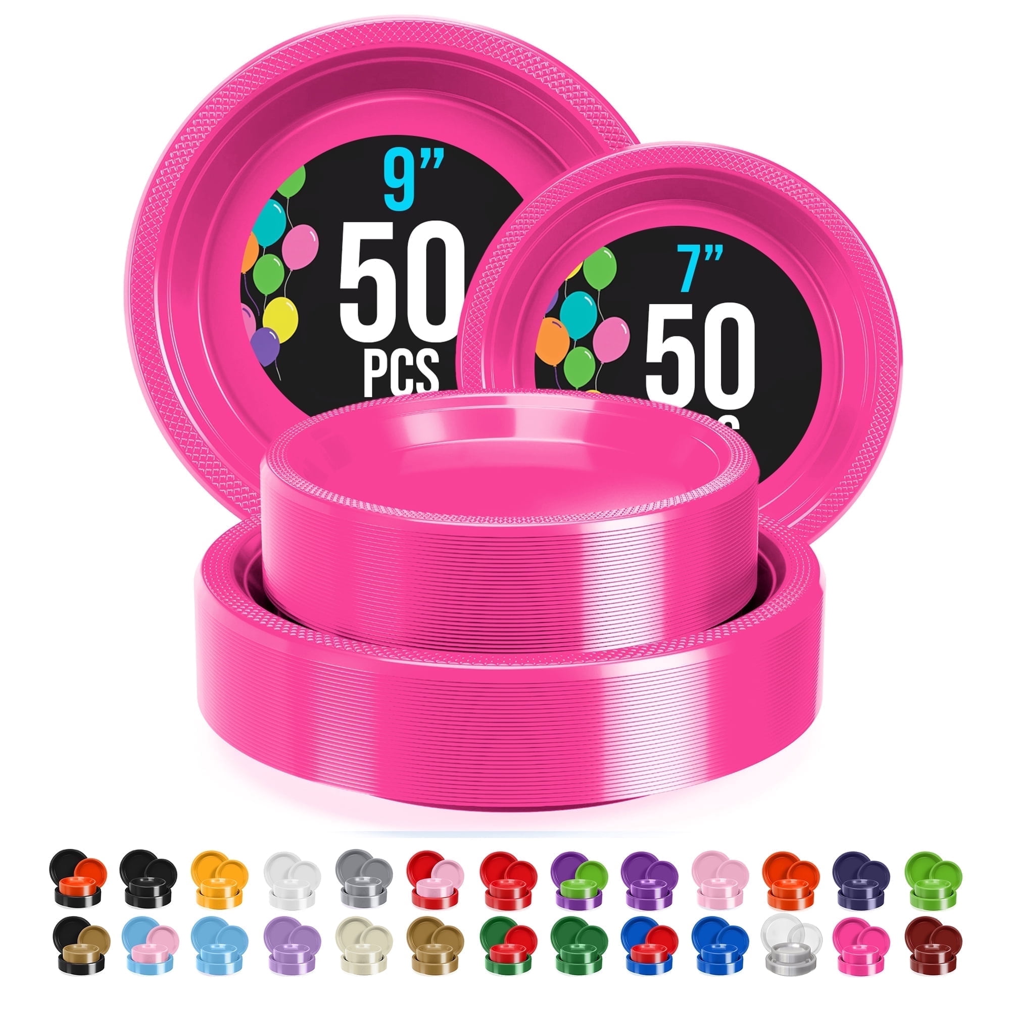 Exquisite Disposable Cerise Plastic Plates, 50 Eech 9 & 7 Inch, 100 Count