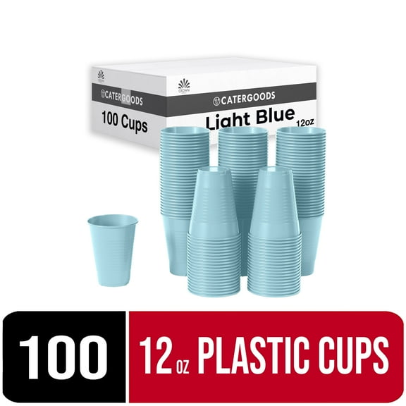 Exquisite Disposable Cups - 100 Heavy Duty 12 oz Plastic Cups - Light Blue