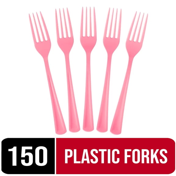 Exquisite Disposable Forks - 150 Count, 50 Pack - Pink Plastic Forks