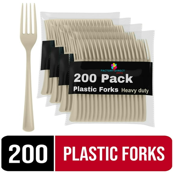 Exquisite Disposable Forks 200 Count, 4 Pack, Ivory Plastic Heavy-Duty
