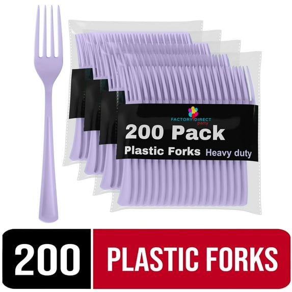Exquisite Plastic Heavy-Duty Disposable Forks, Purple, 200 Count, 4 Pack