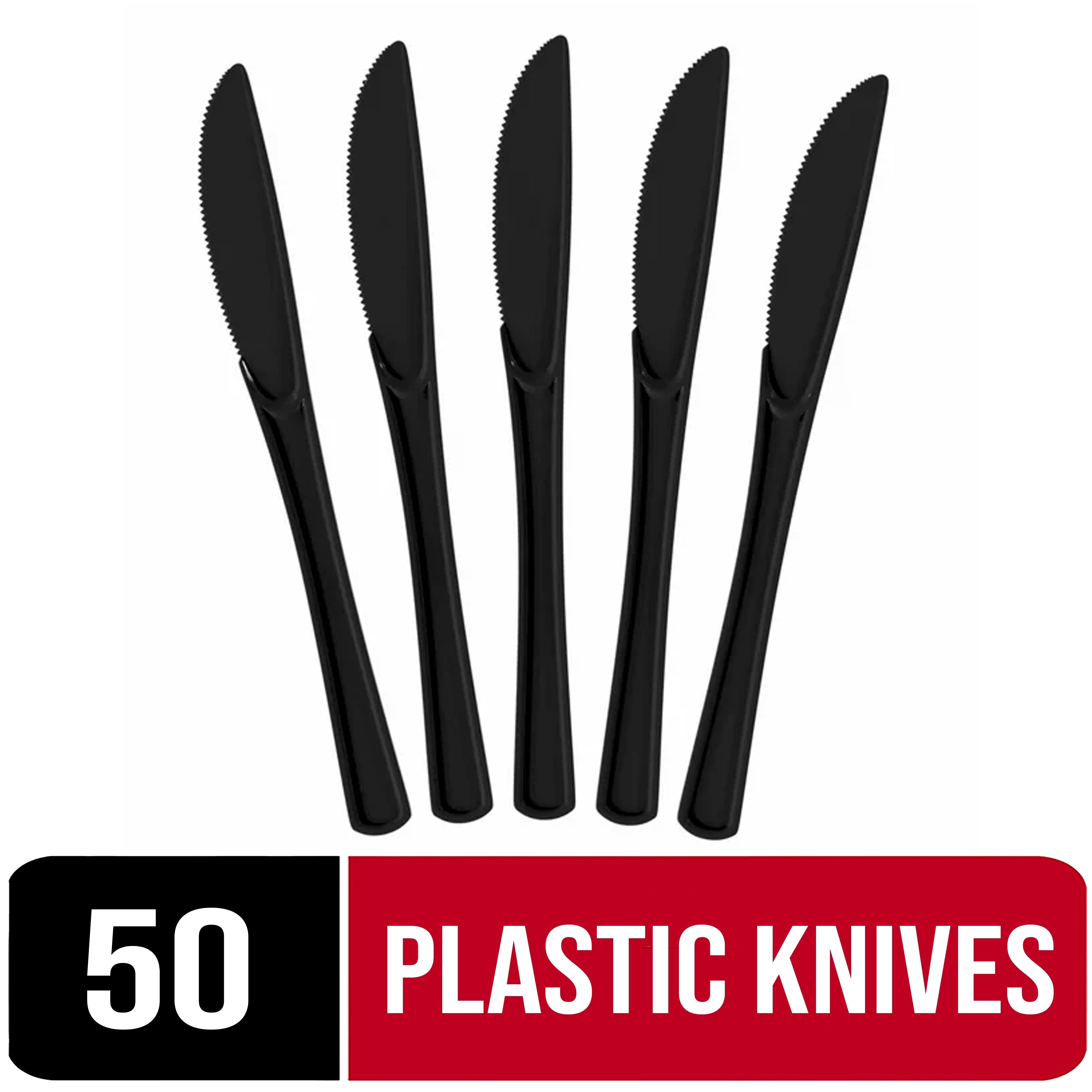 Exquisite Disposable Knives - 100 Black Plastic Knives - Black Party Supplies
