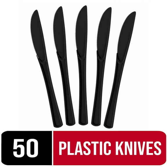 Exquisite Disposable Knives - 100 Black Plastic Knives - Black Party Supplies