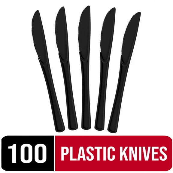 Exquisite Disposable Knives - 100 Black Plastic Knives