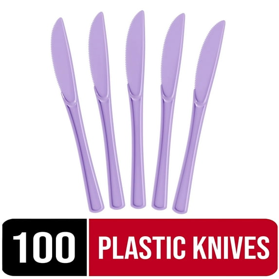Exquisite Disposable Knives - 100 Lavender Plastic Knives - Lavender Party Supplies