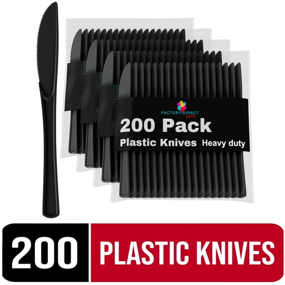 Exquisite Disposable Knives - 200 Black Plastic Knives - Black Party Supplies