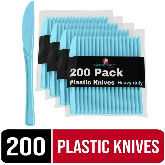 Exquisite Disposable Knives - 200 Light Blue Plastic Knives - Blue Party Supplies