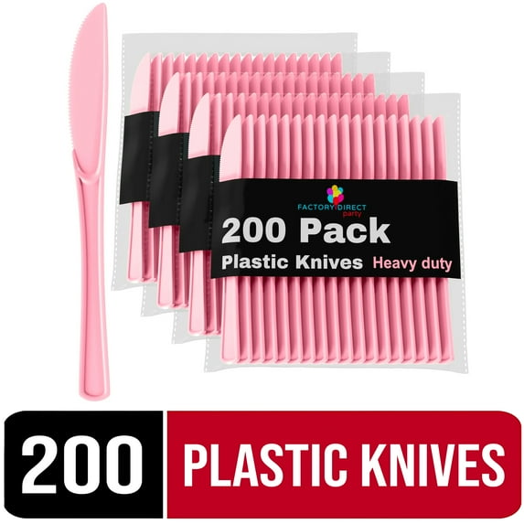 Exquisite Disposable Knives - 200 Pink Plastic Knives - Pink Party Supplies