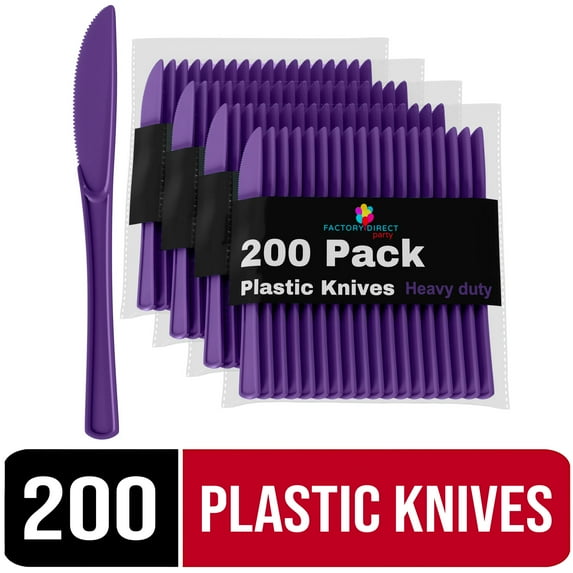 Exquisite Disposable Knives - 200 Purple Plastic Knives - Purple Party Supplies