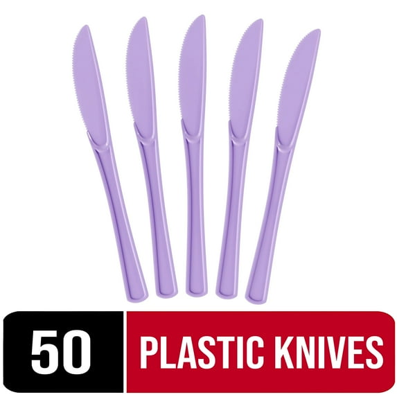 Exquisite Disposable Knives - 50 Lavender Plastic Knives - Party Supplies