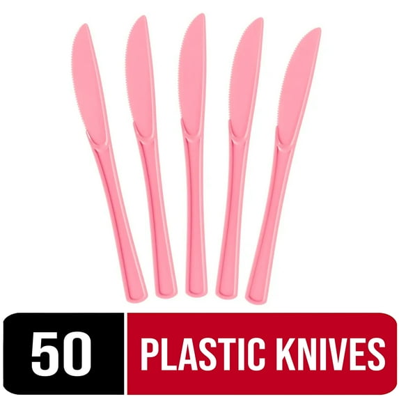 Exquisite Disposable Knives - 50 Pink Plastic Knives - Pink Party Supplies