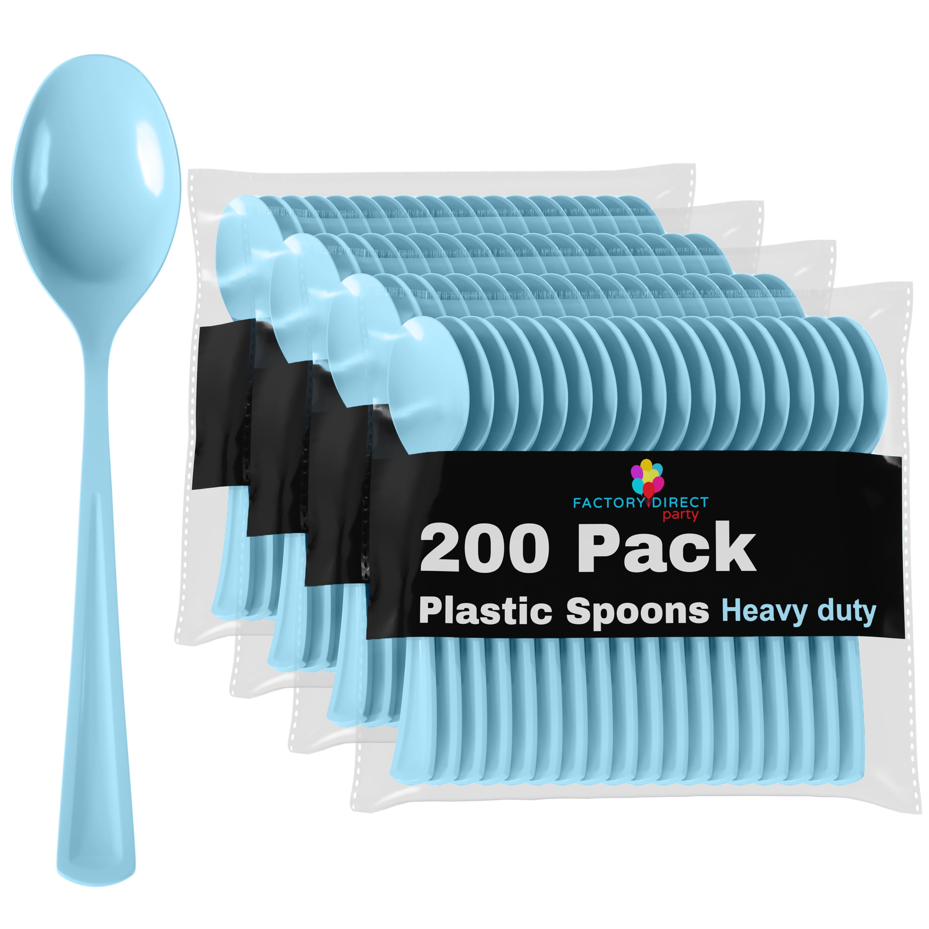 Exquisite Disposable Light Blue Plastic Spoons 200 Pcs Heavy Duty Light Blue Plastic