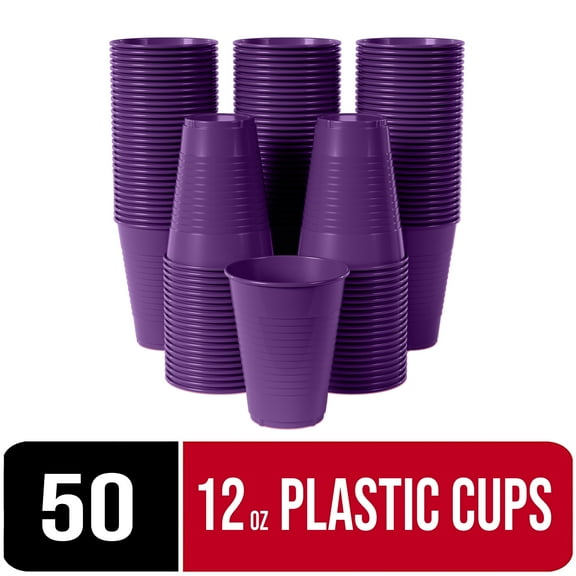 Exquisite 50 Ct 12 Fl Oz Purple Disposable Plastic Cups, Heavy Duty Party Cups, 1 Pack