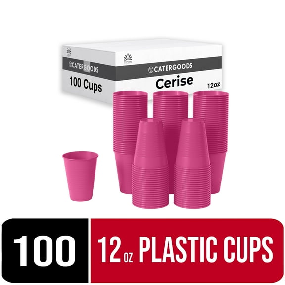 Exquisite Disposable Plastic Cups, 12 Fl Oz, Solid Print Party, Pink, 100 Count, 1 Pack