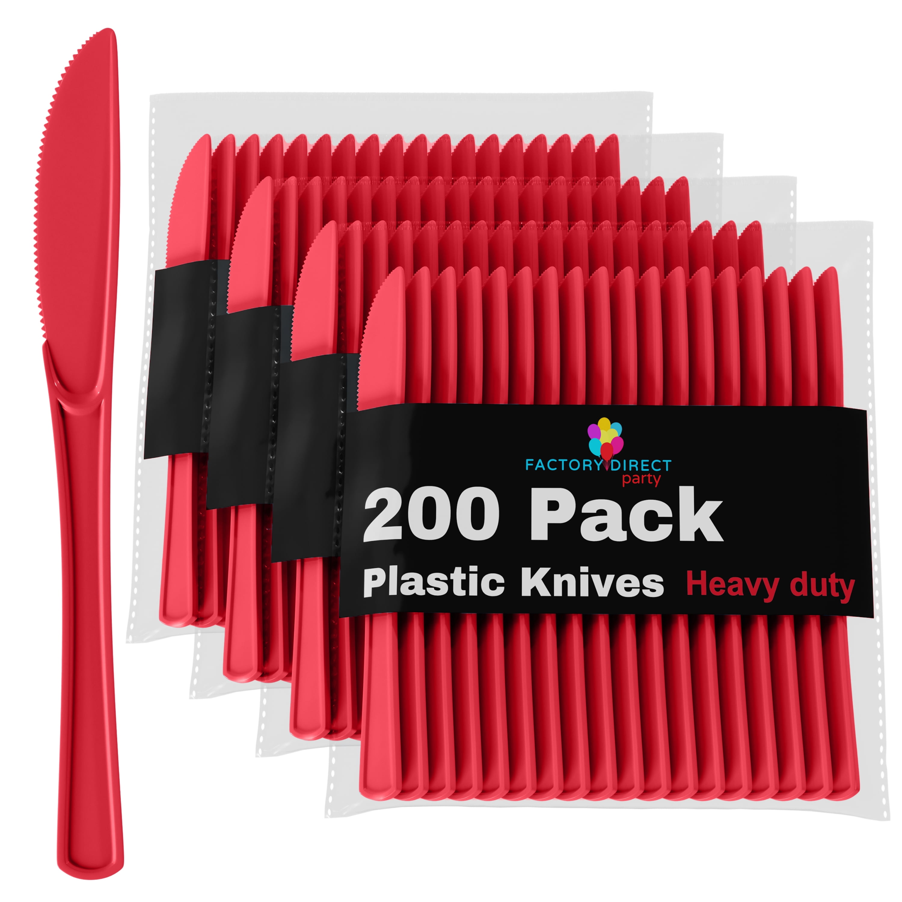 Exquisite Disposable Red Plastic Knives 200 Pcs Heavy Duty Red Plastic Disposable Cutlery