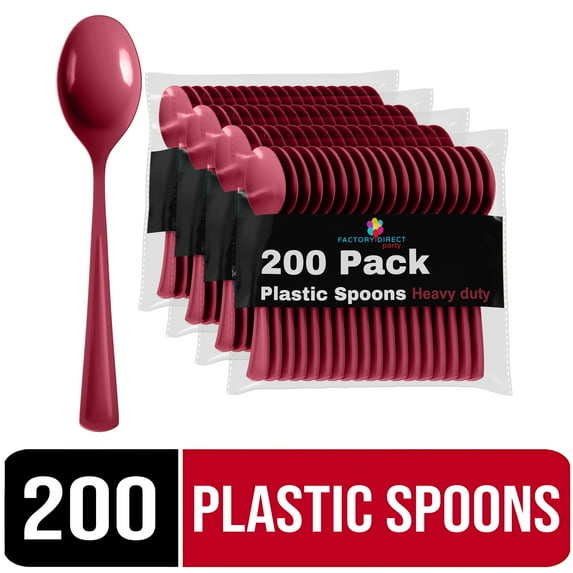 Exquisite Disposable Spoons - 200 Burgundy Plastic Spoons - Red Party Supplies