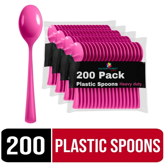 Exquisite Disposable Spoons - 200 Cerise Plastic Spoons - Hot Pink Party Supplies