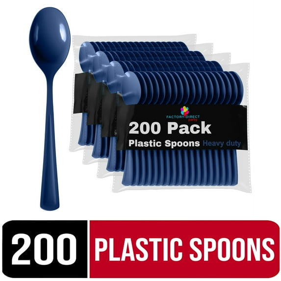 Exquisite Disposable Spoons - 200 Navy Plastic Spoons - Blue Party Supplies