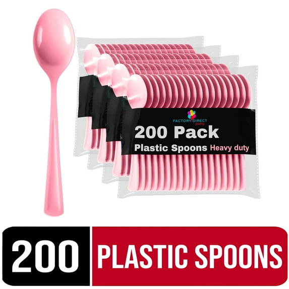 Exquisite Disposable Spoons - 200 Pink Plastic Spoons - Pink Party Supplies