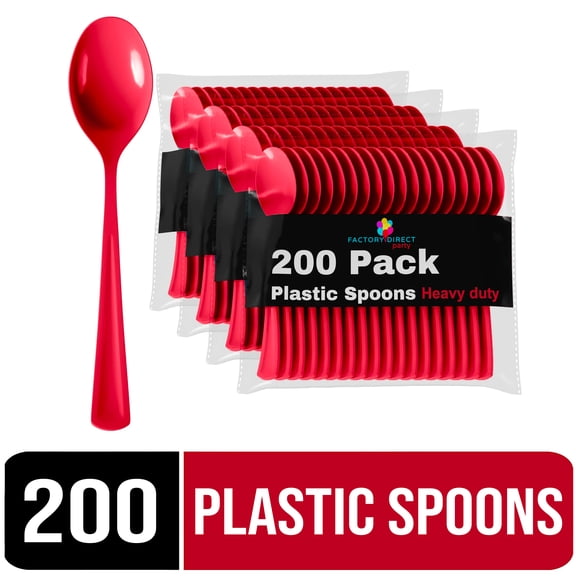 Exquisite Disposable Spoons - 200 Red Plastic Forks - Red Party Supplies