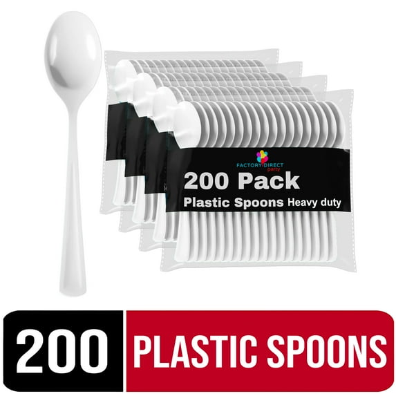 Exquisite Disposable Spoons - 200 White Plastic Spoons - White Party Supplies