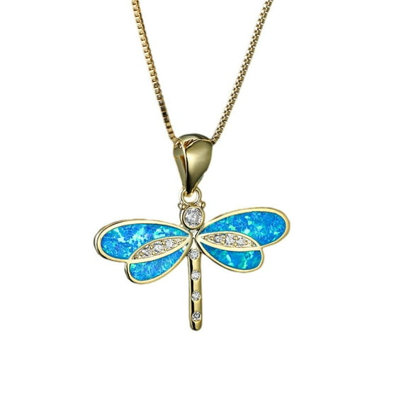 Exquisite Dragonfly Pendant Necklace Stainless Steel Jewellery for Friend Festival - Blue