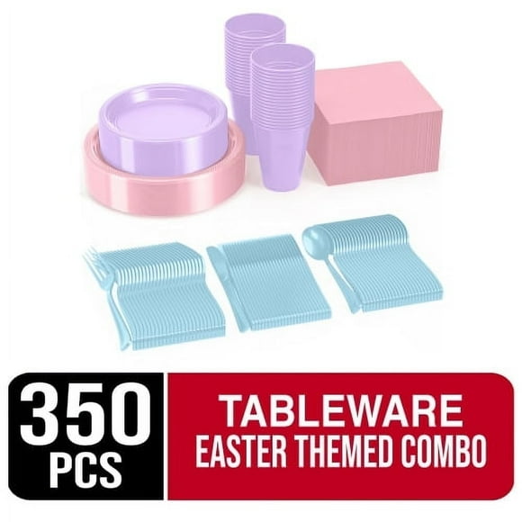 Exquisite 350 Piece Easter Plastic Disposable Party Plates & Dinnerware Combo Set