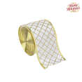 thumbnail image 1 of Exquisite Elegant Premium Gold Stylish Christmas Ribbon 2.19 Yards with Grid Pattern, Soft Woven Fabric, 1 of 4