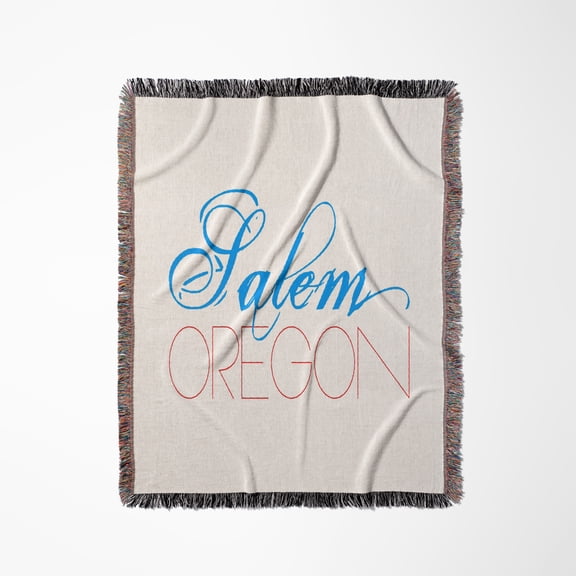 Exquisite Elegant Text Salem Oregon Of Blue, Red Colors, Woven Blanket