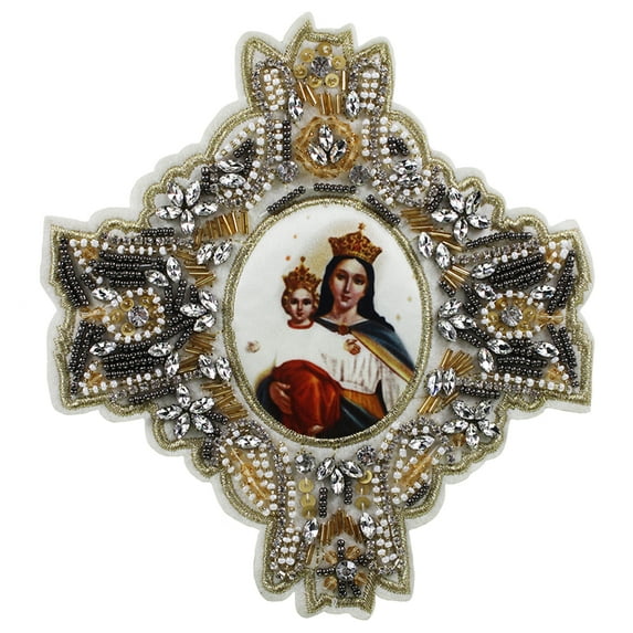 Exquisite Embroidery Virgin Mary Patches Beaded Applique Rhinestone Motifs Fabric Patches Sew on Clothes Bag Supplies 1piece